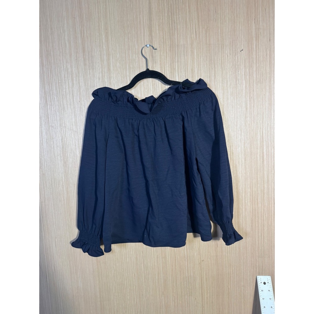 Tuckernuck Navy Blue Off The Shoulder Ruffle Smocked Blouse Top Small